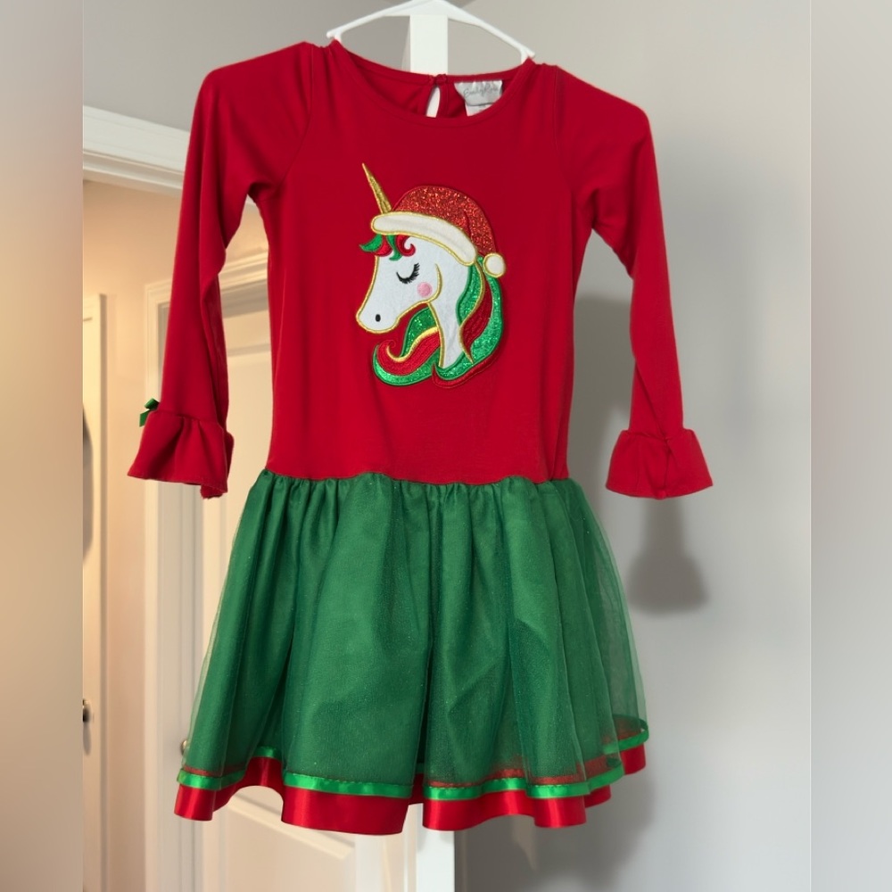 Girls holiday unicorn tutu dress with pants.